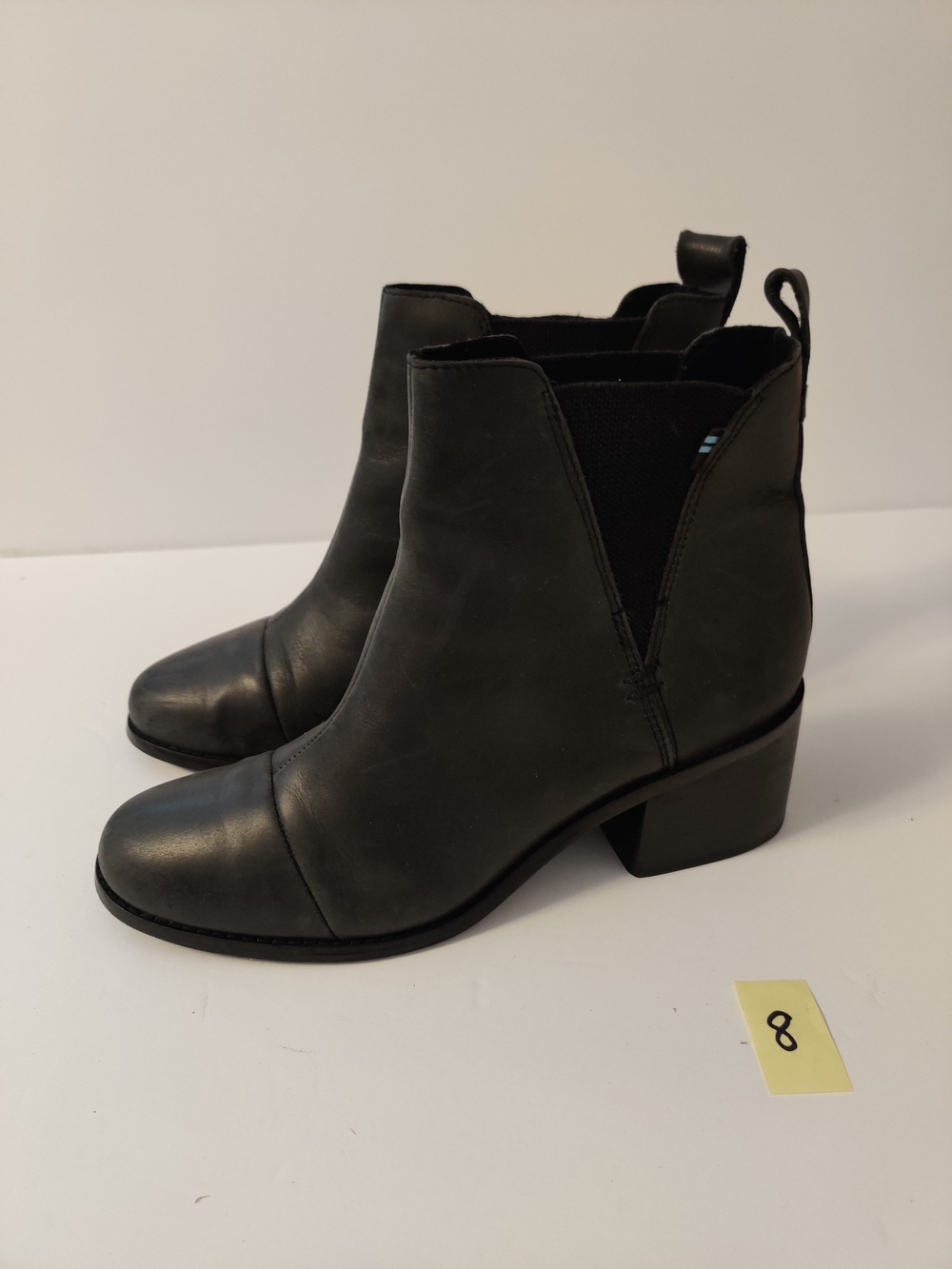 TOMS  Black Leather Ankle Boots - Classic Chelsea Style 8.5